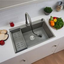 Elementi essenziali per la cucina moderna |   Sistema lavello a vasca singola in acciaio inossidabile grigio scuro 80×50 cm |   rubinetto estraibile + scarico a X