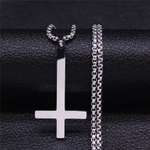 Witchcraft Pagan Stainless Steel Upside Down Cross Necklace Women/Men Inverted Cross Necklace Jewelry collier N8373S02