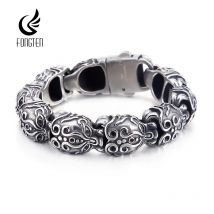 Fongten 22cm Schädel Armband für Männer Edelstahl quadratische Zirkon kette schwere Armreif Armband männliche Skelett Silber Farbe Schmuck