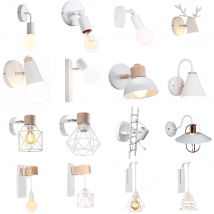 Nordic Modern E27 Lampada da parete a LED Ferro Legno Bianco Applique Luce per interni Casa Corridoio Portico Cucina Comodino Decorazione camera da letto