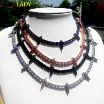 2023 neue Iced Out Spike Anhänger Halskette Mit 5mm Tennis Kette Bling 5A Zirkonia Gold Silber Farbe Hip hop Männer Junge Schmuck