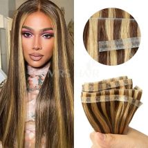 Langes, flaches, unsichtbares Klebeband, Echthaar-Bündel, natürliches, nahtloses und nicht klebendes Klebeband in Echthaarverlängerungen, dicke Enden