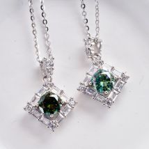 1 CT blau-grüner Moissanit-Anhänger-Halskette aus Silber 925, Schmuck, bestanden den Diamanttest mit schwarzer Karte und Gra-Zertifikat