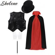 Costume da mago per bambini Kit giocattolo per bambini Set per ragazzi Ragazze Gilet Mantello Cappello Bacchetta magica Guanti Abiti per trucchi magici Show