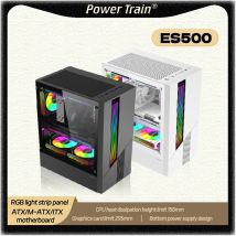 Power Train ES500 M-ATX ATX RGB light strip panel side transparent ITX PC  gaming case Desktop computer case gabinete gamer