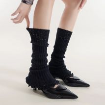Frau Beinlinge Neue Klassische Weiß Schwarz Mode Damen Knie Hohe Socken Rüschen Einfache Pailletten Japanischen Stil Lange Socken