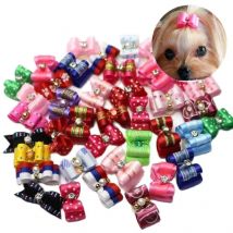 50pcs/100pcs Handmade Dogs Grooming Bow Pet Hair Bow with Rubber Bands Dog Show Supplies