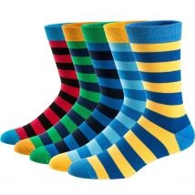 5 Paar lustige Herrensocken, lustiges Muster-Sockenpaket, bunt gestreifte Socken aus gekämmter Baumwolle, coole, atmungsaktive Freizeitsocken