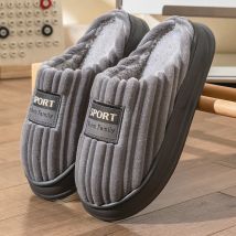 Pmoiste Pantofole da casa in morbida flanella da uomo con striscia superiore di design, cuscino caldo, memory foam, scarpe da soggiorno, slip-on, per interni invernali