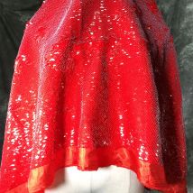 Gute glänzende rote runde Pailletten besticktes Satin-Gewebe, Performance-Kleidung, Designer-Stoff, DIY-Hochzeits kleid, Nachtclub-Rock, 3mm