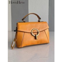 Damen Echtleder Rindsleder Mode Büro Umhängetasche Handheld Haspe Flap Bag Vintage Totes Casual Sling Strap Umhängetasche