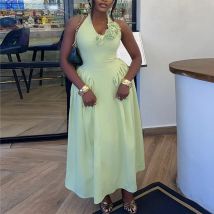 Sexy Damen-Kleid, ärmellos, Neckholder, A-Linie, 3D-Blume und geraffte Taille, elegante Abendessen, Hochzeitsgäste oder Cocktailpartys