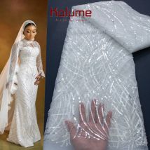 Kalume White French Mesh Lace Fabric Beads African Lace Fabrics Nigerian Mesh Lace Fabric For Diy Dresses Party Wedding F4034