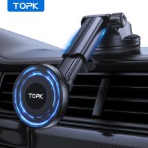 TOPK Mag-Safe Supporto per telefono per auto Supporto per telefono magnetico per parabrezza e cruscotto Forte magnete di aspirazione Braccio lungo regolabile