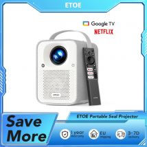Proiettore sigillo portatile ETOE 1080P, 400 ANSI lumen, Google TV 3.0, certificato Netflix e Disney, messa a fuoco automatica e correzione Keystone
