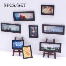 8 Teile/satz 1:12 Puppenhaus Miniatur Vintage Ölgemälde Wandbild Fotos Wand Bild Szene Dekor Puppenhaus Zubehör