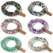 3 sztuki / zestaw Bransoletka z koralików z kamienia naturalnego dla kobiet Mężczyźni 4 6 8 MM Indian Moss Agates Rhodonite Quartzs Biżuteria Bransoletka Prezent Moda