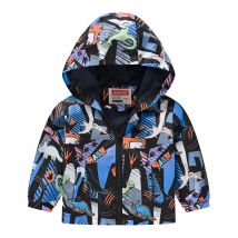 Jungen Cartoon Dino Muster Reiß verschluss Kapuzen jacke, Langarm Tasche leichten Mantel für den Frühling Herbst