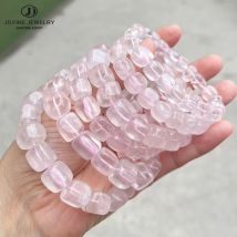 JD Natürliche Rosa Quarz Poliert Platz Perle Strang Armbänder Frauen Charme Reiki Healing Strang Armreifen Paar Partei Schmuck Geschenk