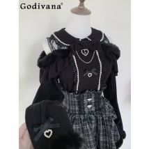Japanese Style Mine Series Mass Production Sweaters Ladies Lolita Top Womens High Waist Black Plaid Skirt  Autumn and Winter New