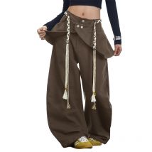 REDDACHiC Wrap Skirt Wide Leg Denim Pants Solid Brown Loose Fit Pockets Fake Two-piece Baggy Jeans Casual Retro Women Streetwear