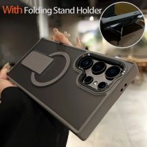 Luxus Magnetische Drahtlose Ladung Für Magsafe Fall Für Samsung Galaxy S25 S23 Ultra S24 Plus FE Klapp Ständer Halter Matte Abdeckung