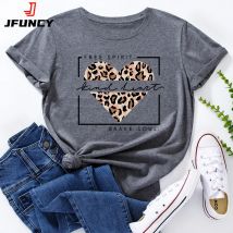 Overs ize Damen Tops Leopard Liebe Herz druck T-Shirt Damen hemden Sommer lässig Kurzarm Basic T-Shirt Baumwolle T-Shirt