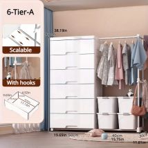 Weißer Kleiderschrank mit 5/6 Etagen und ausziehbarem Kleiderbügel – großer Platz und geteilter Aufbewahrungsschrank für Schlafzimmer, Schlafsaal