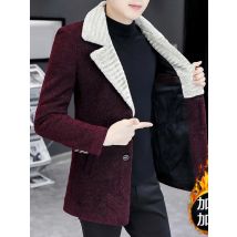 Korean Winter Woolen Jackets Men Lapel Plush Thicken Wool Blends Jacket Long Casual Business Trench Coat Streetwear Overcoat