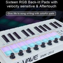 Controller MIDI M-VAVE SMK-25 II/Tastiera con 25 Tasti Semi-Pesati/16 Pad RGB per Batteria, Include 25 Tasti/per Produzione Musicale e Software