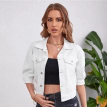 Frühling Herbst kurze Jeans jacken für Frauen Mode lässige Jeans jacke gelb weiß Langarm Button-Down-Brusttasche Mantel