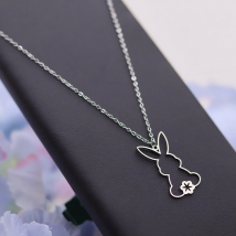 Kinitial Cute Rabbit Bunny Pendant Necklace Stainless Steel Animal Neck Chain Fashion Jewelry Gift For Women Girls Friend