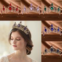 Wassertropfenförmige lila rosa grüne Kristall-Luxus-Königinnenkrone, Braut-Tiara-Stirnbänder für Frauen, Hochzeit, Vintage-Haarschmuck