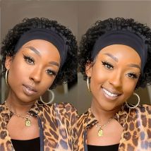 Short Headband Wig Human Hair Wigs Pixie Cut Curly Wig Colored  6 Inches Human Hair Machine Made