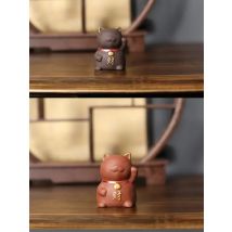 NLSLAISI 1 PCS Yixing Purple Clay Small Tea Pet Lucky Cat Figurine Ornament Boutique Tea Accessories Crafts Home Tea Decoration