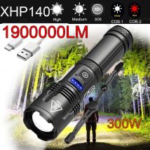 1900000LM XHP140 300W Led Torcia più potente 18650 XHP50 USB ricaricabile Torcia ad alta potenza 10000MAh Lanterna tattica