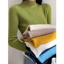 Jesienno-zimowy sweter damski z dekoltem w stylu vintage Podstawowe, solidne, dzianinowe topy Casual