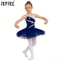 Kinder Mädchen Glänzende Strass Ballett Jersey Lyrical Dance Body Kleid Gymnastik Künstlerische Eiskunstlauf Ballerina Tutu Kostüm