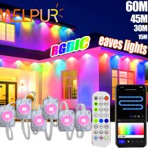 196FT/147FT/98FT/49FT Trwałe Zewnętrzne Lampki RGB+IC Inteligentne Świąteczne Lampki Sznurowe Wodoodporne na Nowy Rok Dekoracje Świąteczne