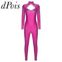 Body da pattinaggio di figura da donna Tuta da ballo con strass Manica lunga con nappa sul davanti Pagliaccetti interi Body da ginnastica