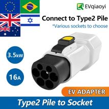 EVqiaoyi Type2 Charging Pile to 220V EV Adapter Type2 Male Plug to Household Socket Converter for All Type2 Charging Stations