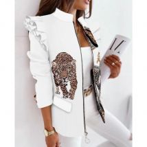 Colorful Blazer Jacket for Women Leopard Printed Ruffled Long-sleeved Zipper Printed Suit Plus Size Clothing for Women Blazers