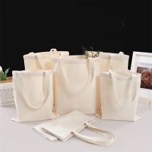 Cotton Tote Bags Beige DIY Shoulder Bag Canvas Shopping Bags Large Reusable Large Capacity For Grocery Shopping Beach Outing