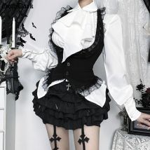 Goth Dark Vintage Halter Lace Trim Corset Top for Women Halloween Gothic Outfits Sleeveless Backless Cropped Tops Coat Halloween