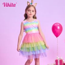VIKITA Kinder Meerjungfrau Kleid Mädchen Sommer Kleidung Kinder Geburtstag Party Prom Elegante Tutu Kleider Kleinkinder Prinzessin Kostüme