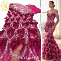 3D High-End Brautkleid im französischen Stil mit Perlenstickerei, Spitzenstoff 2026, hochwertiger afrikanischer Pailletten-Spitzenstoff für Nigeria Abendkleider