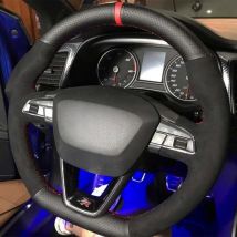 Soft Car Steering Wheel Cover Black Genuine Leather Suede For Seat Leon Cupra R Leon ST Cupra Leon ST Cupra Ateca Cupra Ateca FR