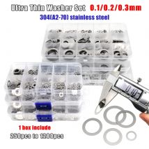 1 scatola 0,1 mm 0,2 mm 0,3 mm di spessore rondella piatta ultra sottile spessore di regolazione kit guarnizioni semplici set dimensioni miste da M3 a M20 acciaio inossidabile 304