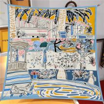 Seiden schal Frauen Strand ansicht quadratische Schals Kopf Echarpes Seide Foulards Femme Wraps Strands chals Bandana Lady Hijabs 90cm