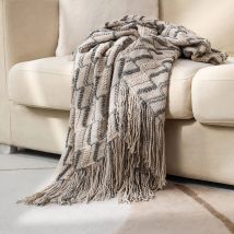 Khakifarbene Vintage-Jacquard-Strickdecke mit Quaste, weiche und gemütliche Acryl-Geschenkdecken für Heimdekoration, Bett, Sofa, Reisen